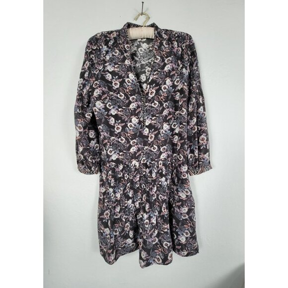 Veronica Beard Palmetto Pintuck Boho Silk Dress Size 8 Black FloralSmocked - Picture 1 of 11